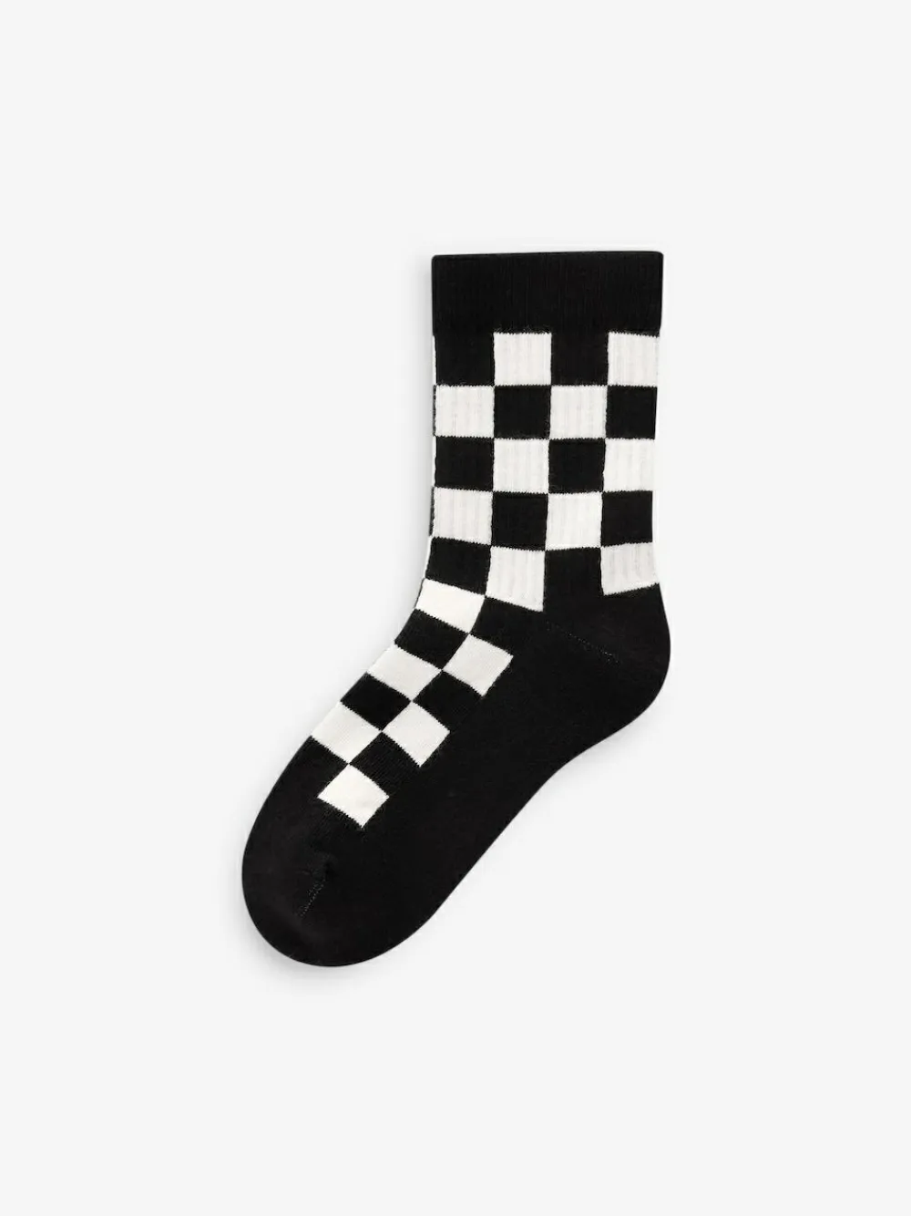 Next White/Black Checkerboard Cushioned Footbed Cotton Rich Ribbed Tipped Socks 5 Pack^BOY Socks