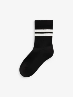 Next White/Black Checkerboard Cushioned Footbed Cotton Rich Ribbed Tipped Socks 5 Pack^BOY Socks