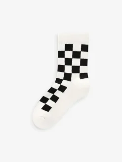 Next White/Black Checkerboard Cushioned Footbed Cotton Rich Ribbed Tipped Socks 5 Pack^BOY Socks