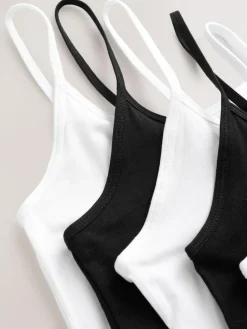 Next White/Black Thin Strap Vests 5 Pack^Women Nightwear|Tops & T-Shirts