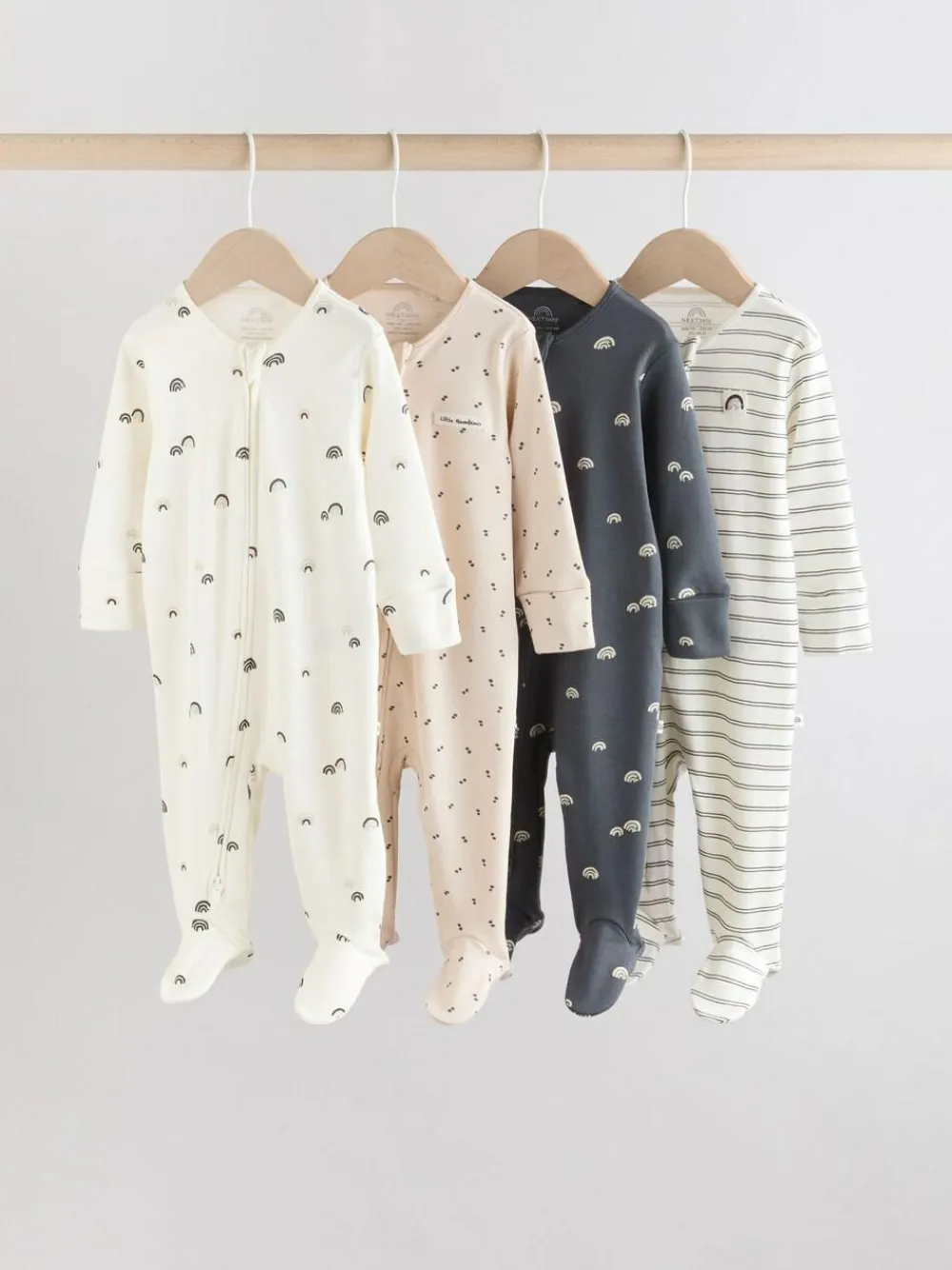 Outlet Next White/Black Two Way Zip Baby Sleepsuits 4 Pack (0mths-2yrs)