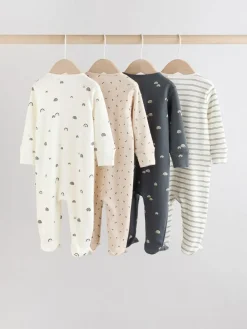 Outlet Next White/Black Two Way Zip Baby Sleepsuits 4 Pack (0mths-2yrs)