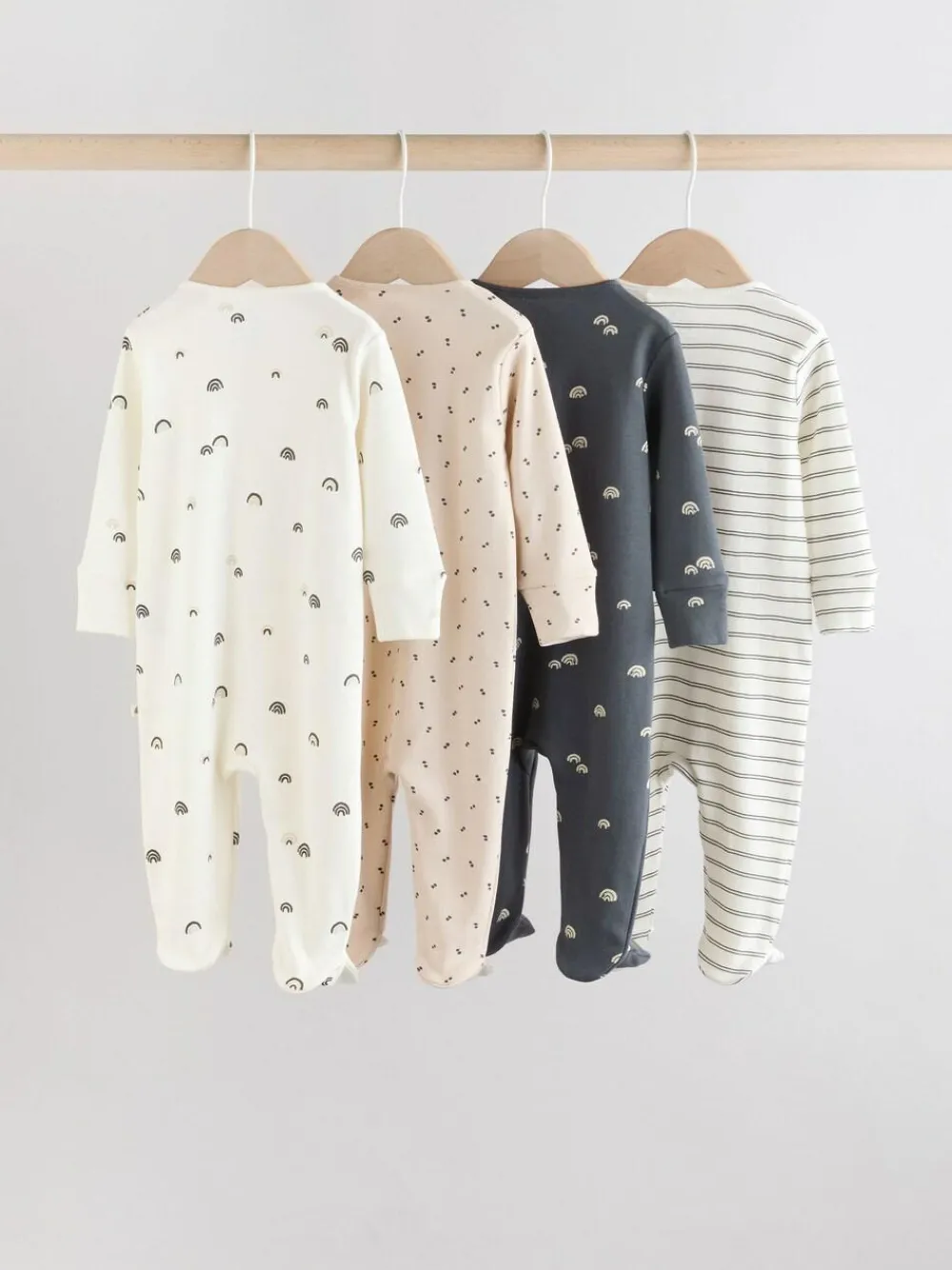 Outlet Next White/Black Two Way Zip Baby Sleepsuits 4 Pack (0mths-2yrs)