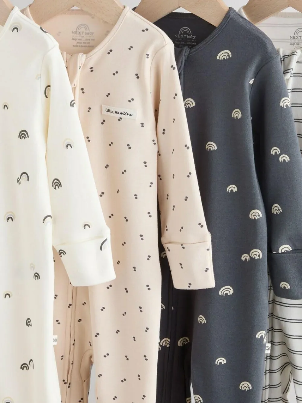 Outlet Next White/Black Two Way Zip Baby Sleepsuits 4 Pack (0mths-2yrs)