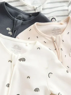 Outlet Next White/Black Two Way Zip Baby Sleepsuits 4 Pack (0mths-2yrs)