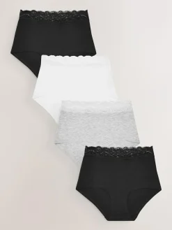 Next White/Black/Grey Full Brief Cotton Lace Knickers 4 Pack^Women Panties