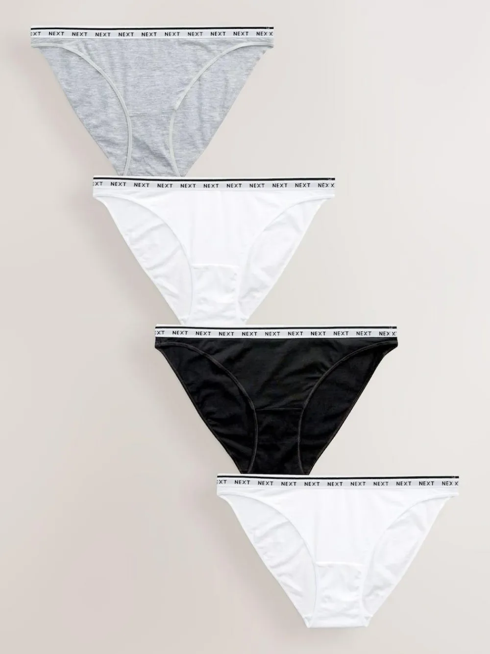 Sale Next White/Black/Grey High Leg Cotton Logo Knickers 4 Pack