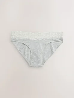 Next White/Black/Grey High Leg Cotton Lace Knickers 4 Pack^Women Panties