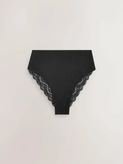 Next White/Black/Grey High Rise High Leg Cotton Lace Knickers 4 Pack^Women Panties|All Lingerie