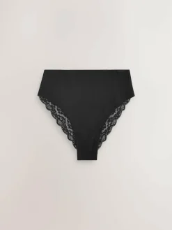 Next White/Black/Grey High Rise High Leg Cotton Lace Knickers 4 Pack^Women Panties|All Lingerie