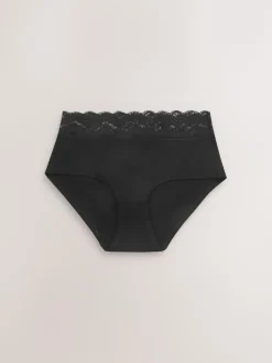 Best Next Midi Cotton Lace Knickers 4 Pack White/Black/Grey