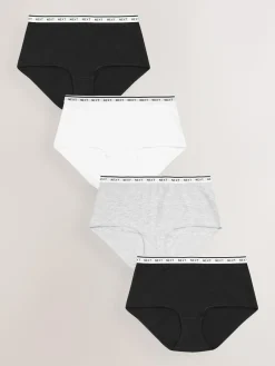 Online Next White/Black/Grey Midi Cotton Logo Knickers 4 Pack