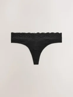 Next White/Black/Grey Thong Cotton Lace Knickers 4 Pack^Women All Lingerie|Panties