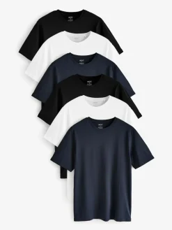 Next White/Black/Navy Regular Fit Essential Cotton T-Shirts 6 Pack^ Nightwear|Loungewear