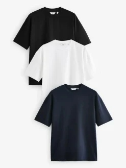 Next White/Black/Navy Relaxed Fit Heavyweight T-Shirts 3 Pack^ Tops & T-Shirts