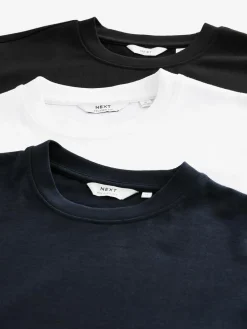 Next White/Black/Navy Relaxed Fit Heavyweight T-Shirts 3 Pack^ Tops & T-Shirts