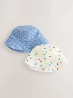 Best Next White/Blue Baby Bucket Hats 2 Pack (0mths-2yrs)