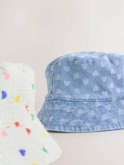 Best Next White/Blue Baby Bucket Hats 2 Pack (0mths-2yrs)