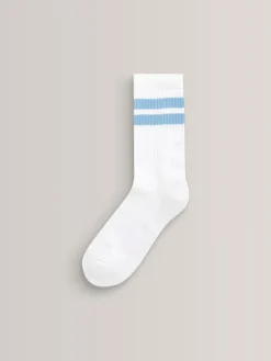 Best Next White/Blue Cushioned Footbed Cotton Rich Ribbed Tipped Socks 5 Pack