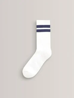 Best Next White/Blue Cushioned Footbed Cotton Rich Ribbed Tipped Socks 5 Pack