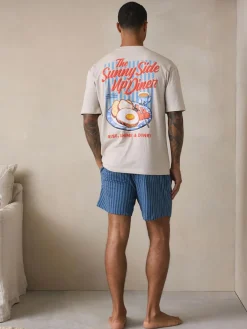 Hot Next Graphic Short Sleeve Jersey Pyjamas Set White/Blue