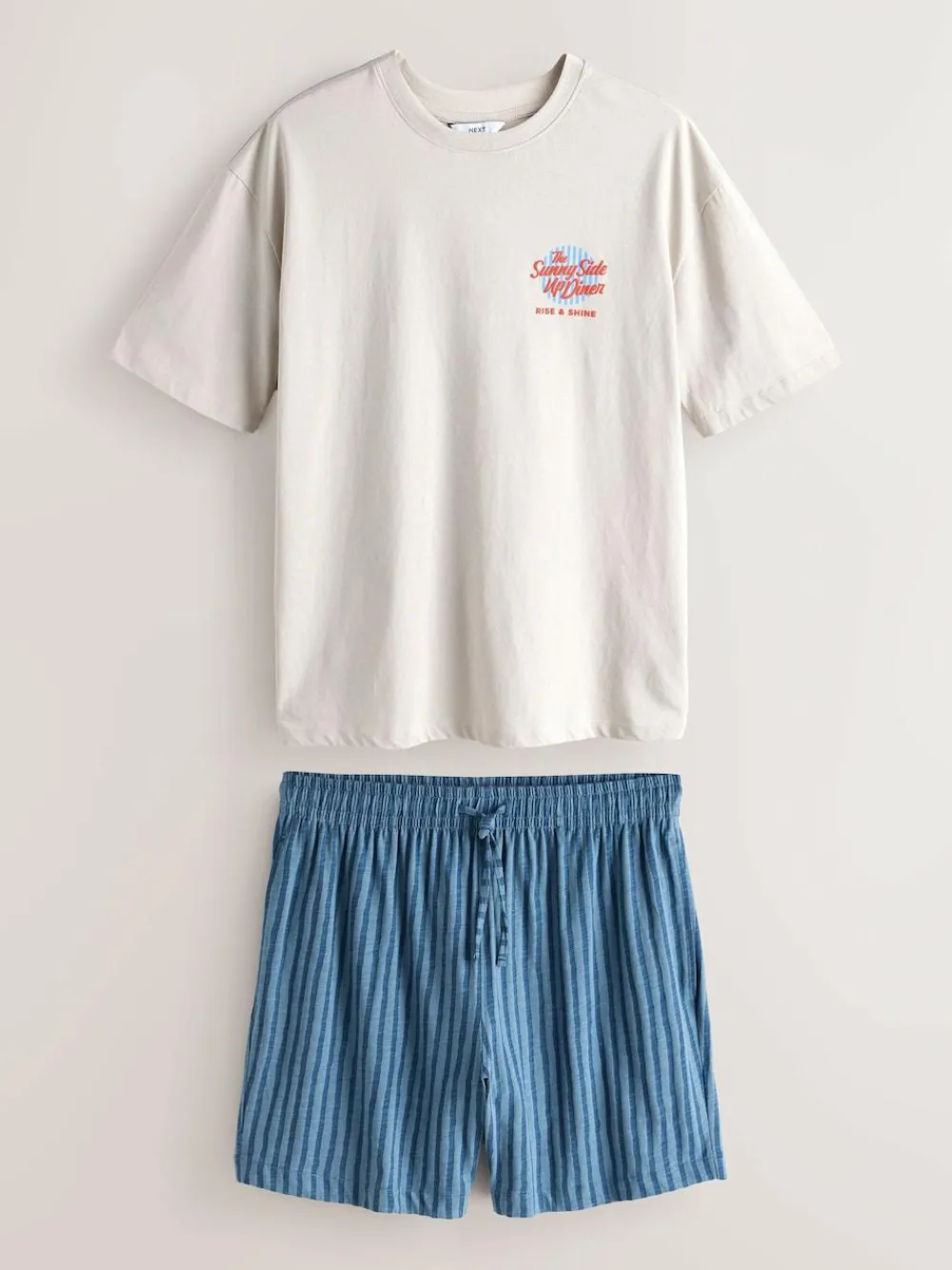Hot Next Graphic Short Sleeve Jersey Pyjamas Set White/Blue