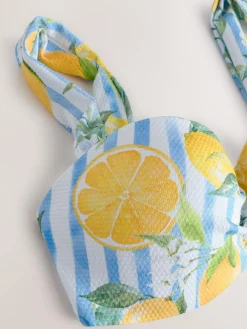 Next White/Blue Pique Stripe Lemon Print Wired Bandeau Bikini Top^Women Swimwear