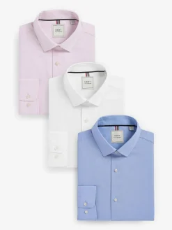 Next Slim Fit Easy Care Textured Single Cuff Smart Shirts 3 Pack^ Shirts