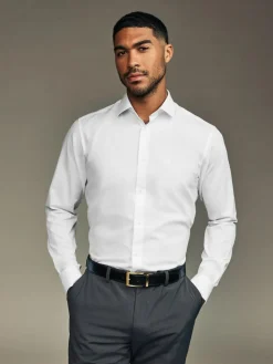 Next Slim Fit Easy Care Textured Single Cuff Smart Shirts 3 Pack^ Shirts