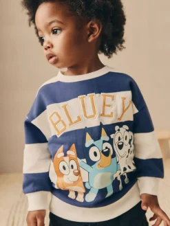 Next White/Blue Stripe Bluey Crew Neck Cotton Sweatshirt (12mths-8yrs)^BOY Sweatshirts & Hoodies