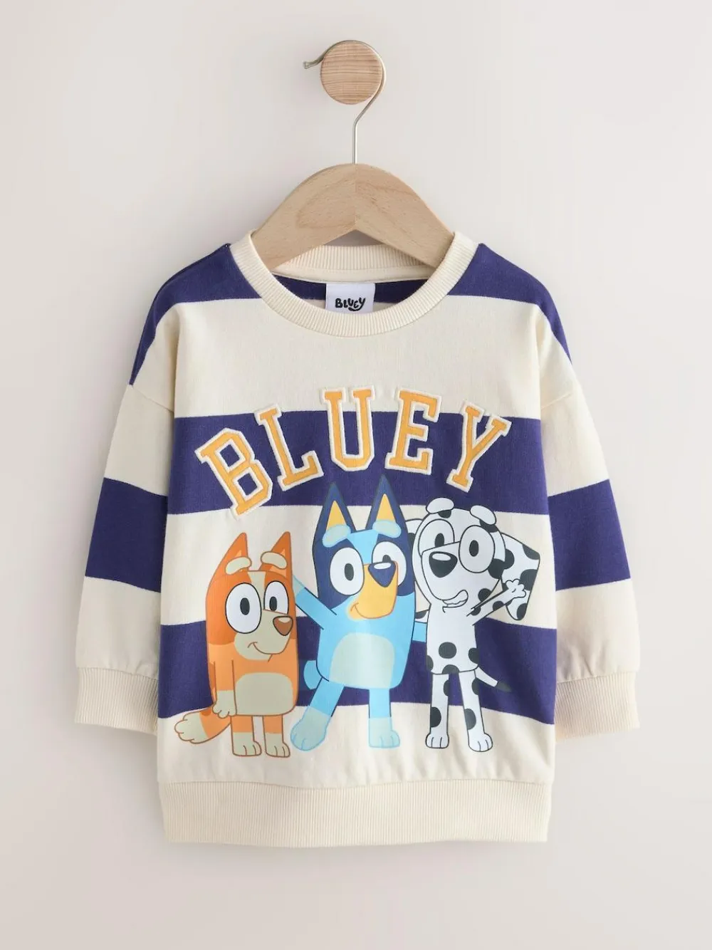 Next White/Blue Stripe Bluey Crew Neck Cotton Sweatshirt (12mths-8yrs)^BOY Sweatshirts & Hoodies
