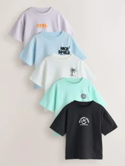 Next Small Short Sleeve Graphic T-Shirts 5 Pack (3mths-7yrs) White/Blue/Green/Black/Purple