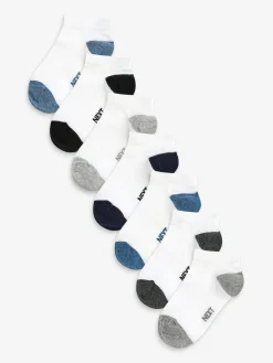 Next White/Blue/Grey Heel And Toe Cotton Rich Trainer Socks 7 Pack