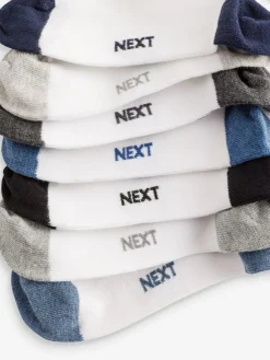 Next White/Blue/Grey Heel And Toe Cotton Rich Trainer Socks 7 Pack
