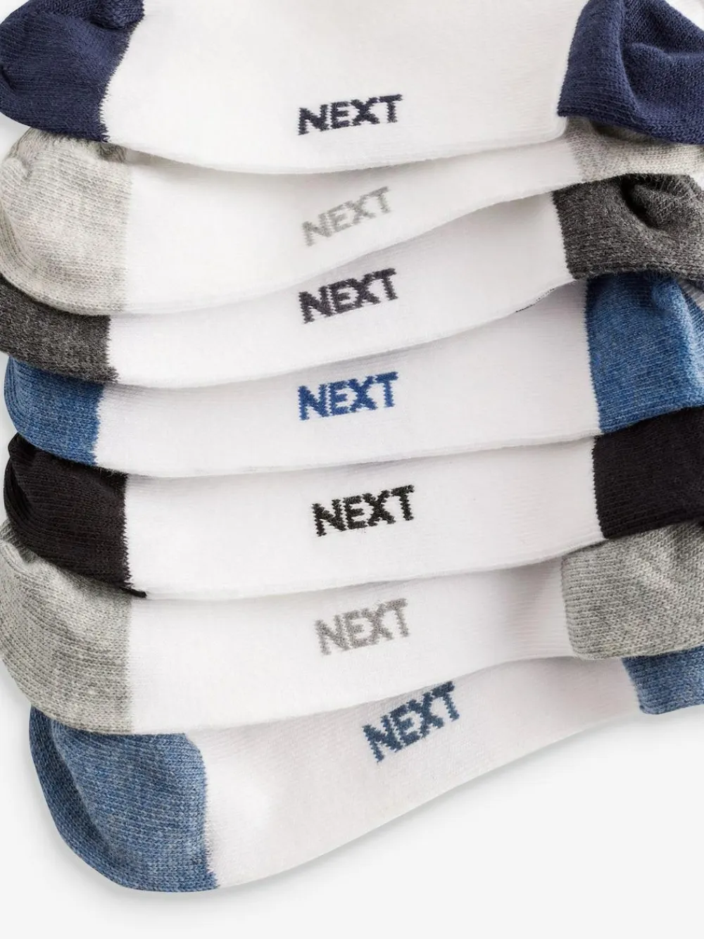 Next White/Blue/Grey Heel And Toe Cotton Rich Trainer Socks 7 Pack