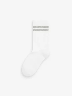 Next White/Blue/Red Cushioned Footbed Cotton Rich Ribbed Tipped Socks 5 Pack