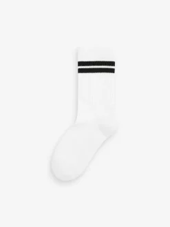 Next White/Blue/Red Cushioned Footbed Cotton Rich Ribbed Tipped Socks 5 Pack