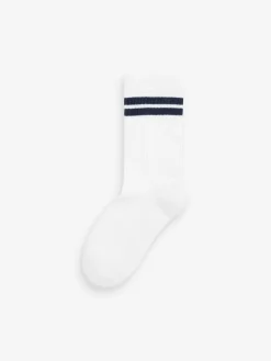Next White/Blue/Red Cushioned Footbed Cotton Rich Ribbed Tipped Socks 5 Pack