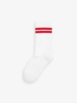 Next White/Blue/Red Cushioned Footbed Cotton Rich Ribbed Tipped Socks 5 Pack