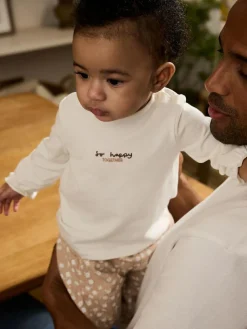 Next White/Brown Baby Long Sleeve Top and Trousers Set 2 Piece (0mths-2yrs)^ Tops|Cosy Club