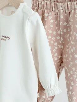 Next White/Brown Baby Long Sleeve Top and Trousers Set 2 Piece (0mths-2yrs)^ Tops|Cosy Club