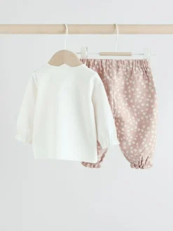 Next White/Brown Baby Long Sleeve Top and Trousers Set 2 Piece (0mths-2yrs)^ Tops|Cosy Club