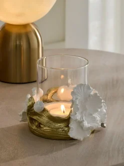 Next White/Gold Floral Tea Light Holder^ Candle Holders & Lanterns