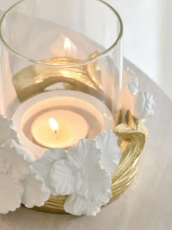Next White/Gold Floral Tea Light Holder^ Candle Holders & Lanterns