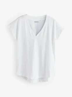 Next White/Grey/Khaki/Rust/Brown V-Neck Cap Sleeve 100% Cotton T-Shirts 5 Pack^Women Nightwear|Tops & T-Shirts