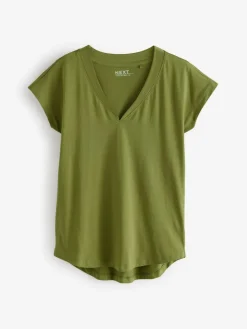 Next White/Grey/Khaki/Rust/Brown V-Neck Cap Sleeve 100% Cotton T-Shirts 5 Pack^Women Nightwear|Tops & T-Shirts