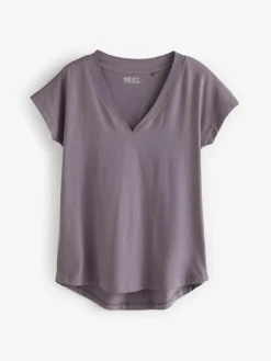 Next White/Grey/Khaki/Rust/Brown V-Neck Cap Sleeve 100% Cotton T-Shirts 5 Pack^Women Nightwear|Tops & T-Shirts