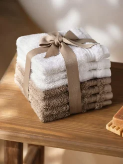 Discount Next Set of 7 Egyptian Cotton Face Cloths White/Mink