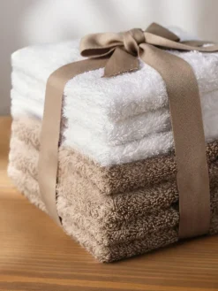 Discount Next Set of 7 Egyptian Cotton Face Cloths White/Mink