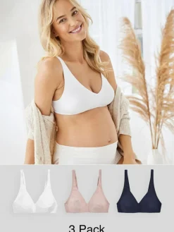 Outlet Next Non Pad Non Wire Cotton Blend Ultimate Comfort Bras 3 Pack White/Navy Blue/Pink